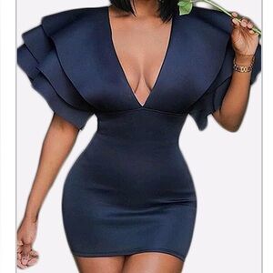 Navy V-Neck Bodycon Mini Dress
